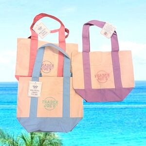 NWT 3 Trader Joe's Pastel Pink, Blue, Purple #Minitotebags #Cottoncanvas Ltd Ed